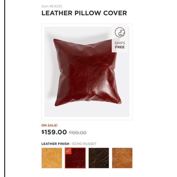 Rejuvenation leather pillow cover + insert - Picture 5 of 5